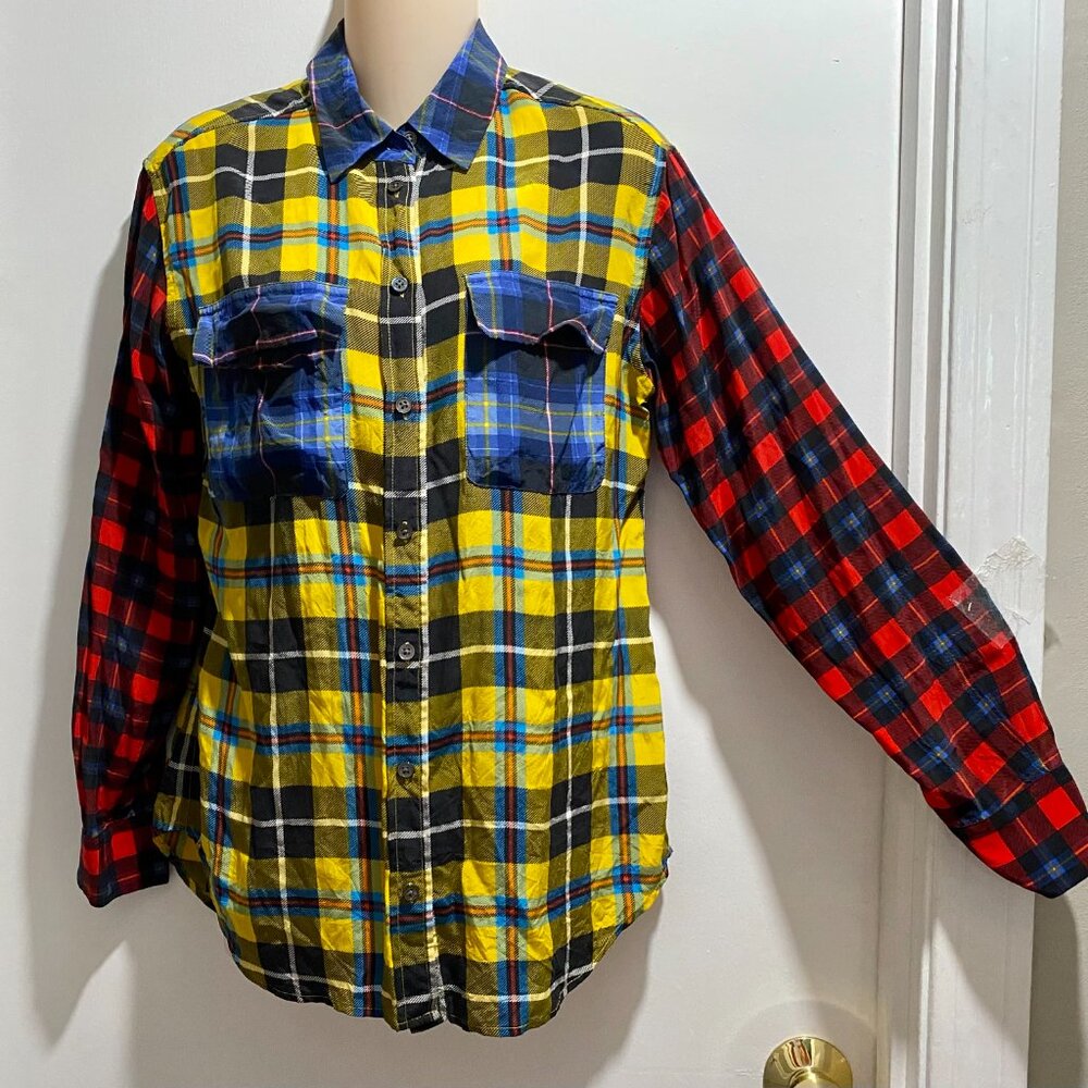 Equipment Femme Plaid Oversized Preppy Western Y2K Boho Silk Button Up Shirt XS